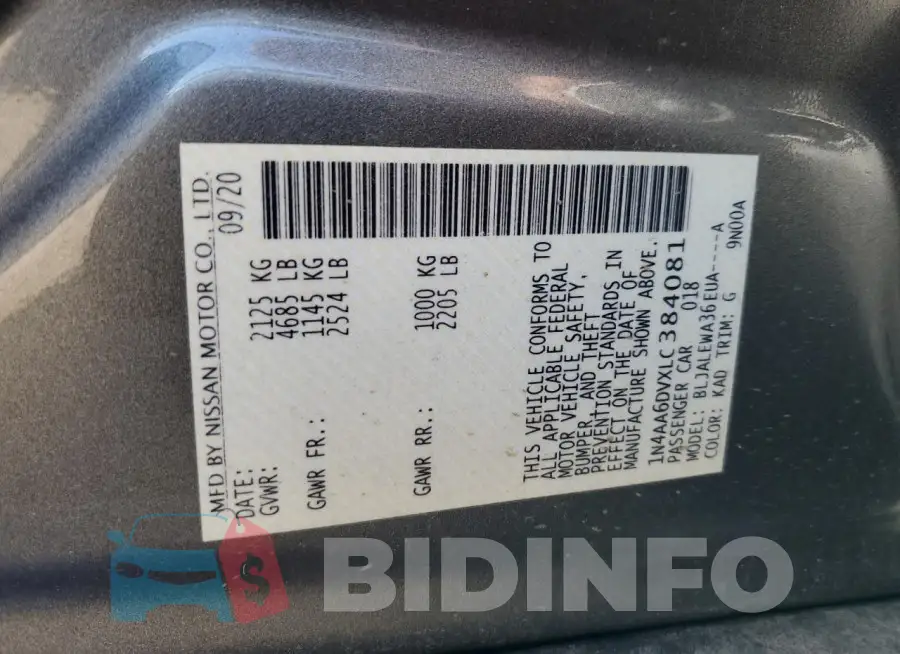 1N4AA6DVXLC384081 Photo# 12