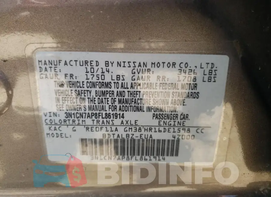 3N1CN7AP8FL861914 Photo# 12