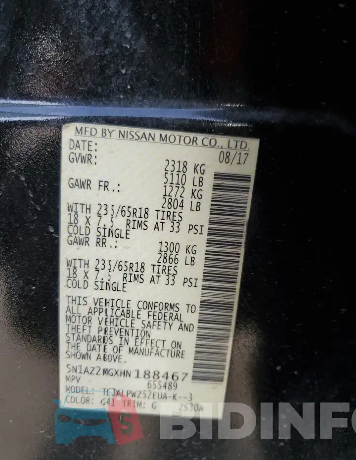 5N1AZ2MGXHN188467 Photo# 12