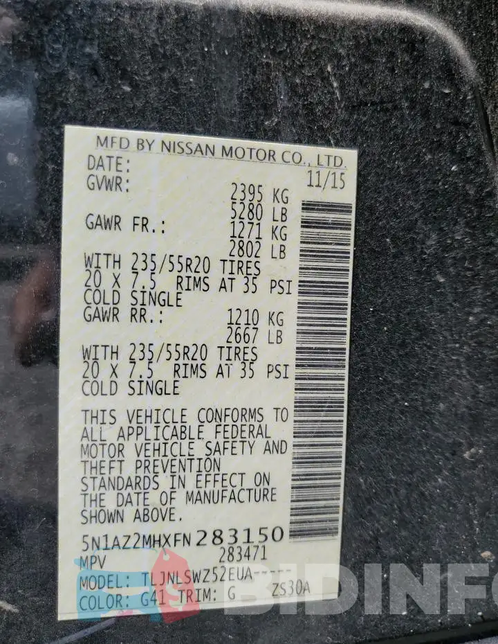 5N1AZ2MHXFN283150 Photo# 14