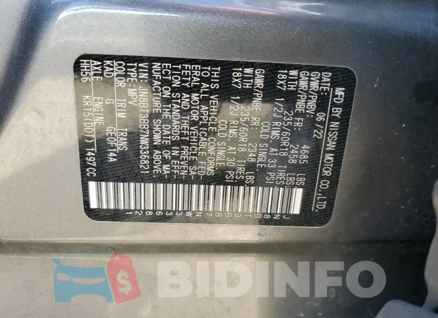 JN8BT3BB7NW336821 Photo# 13