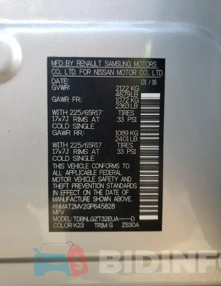 KNMAT2MV2GP645828 Photo# 12