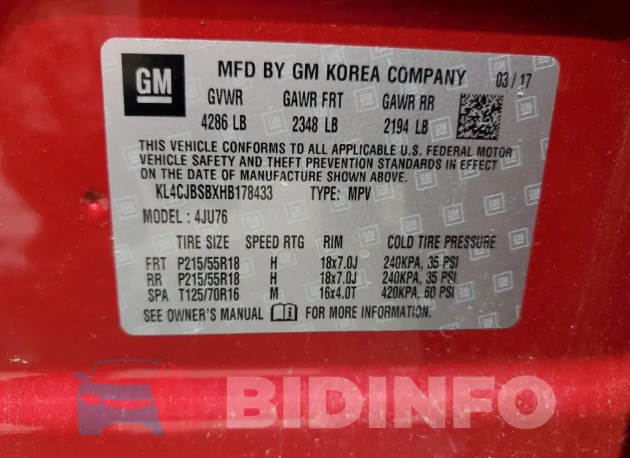 KL4CJBSBXHB178433 Photo# 13