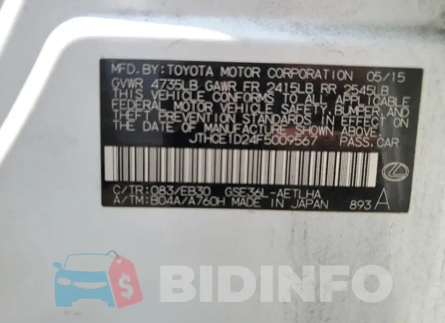 JTHCE1D24F5009567 Photo# 12