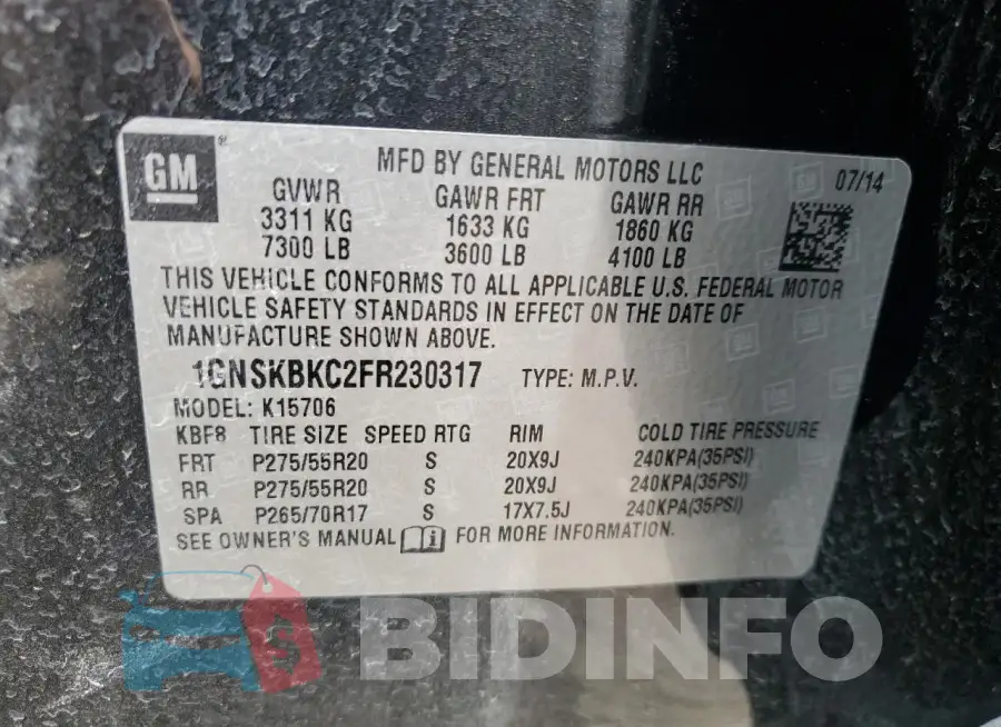 1GNSKBKC2FR230317 Photo# 13