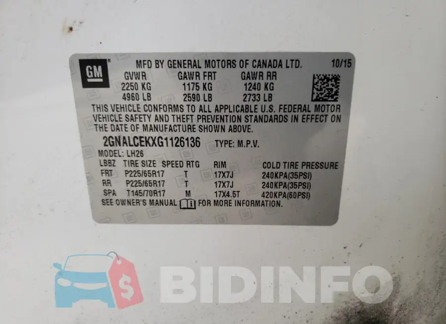 2GNALCEKXG1126136 Photo# 13
