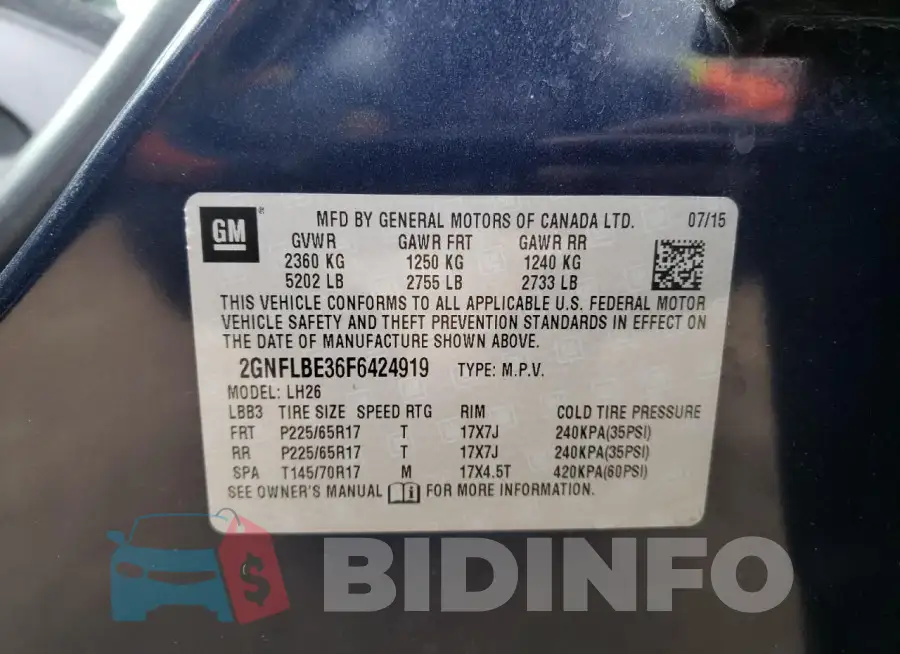 2GNFLBE36F6424919 Photo# 13