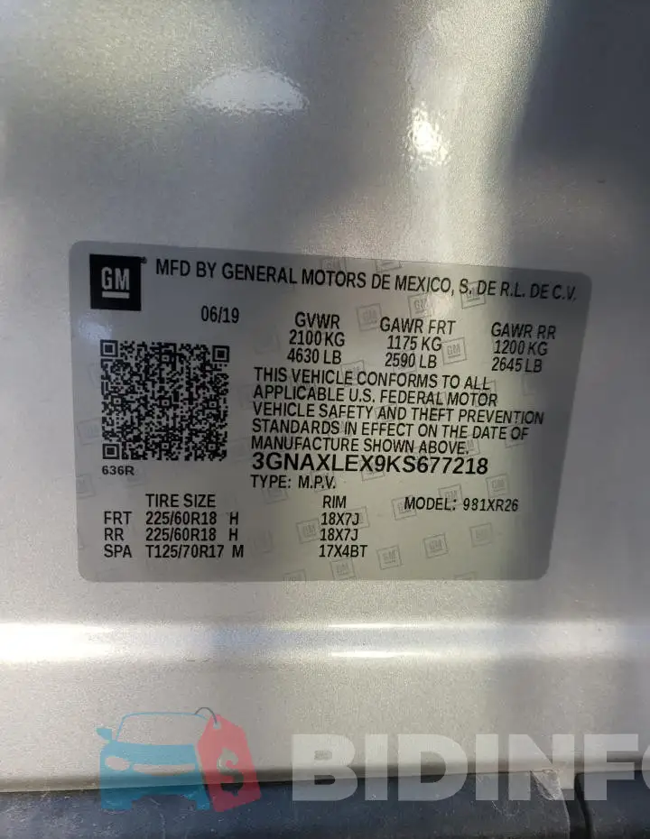 3GNAXLEX9KS677218 Photo# 14
