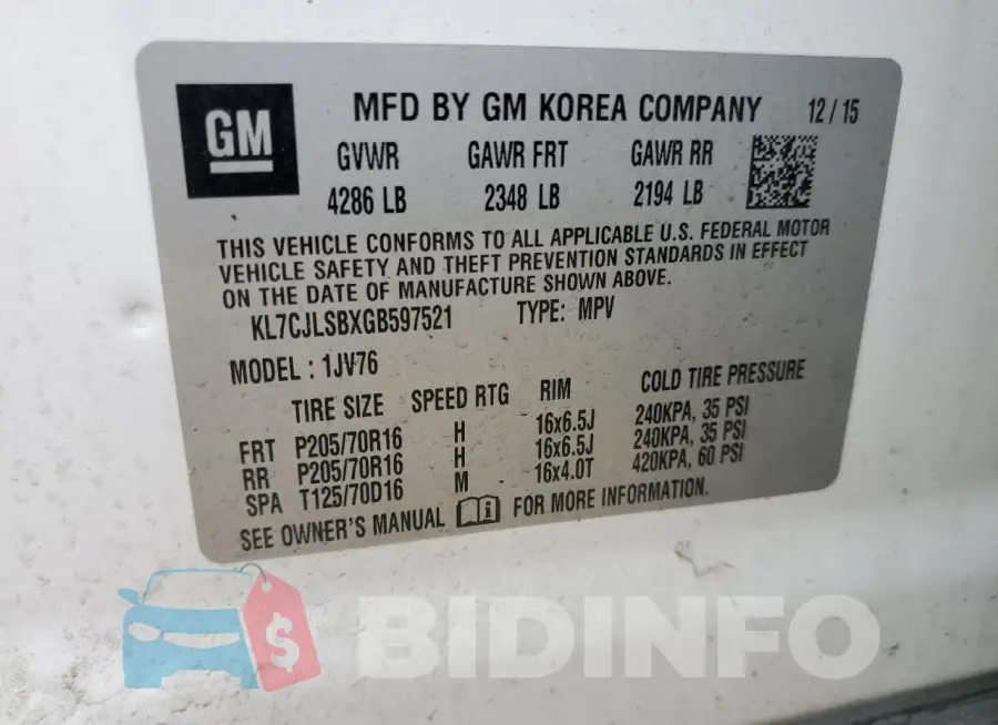 KL7CJLSBXGB597521 Photo# 13