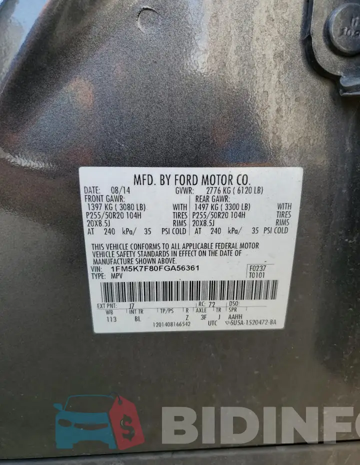 1FM5K7F80FGA56361 Photo# 14