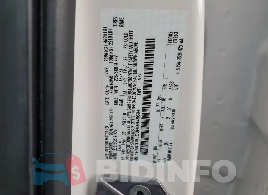 1FMCU0JD3HUB48694 Photo# 12