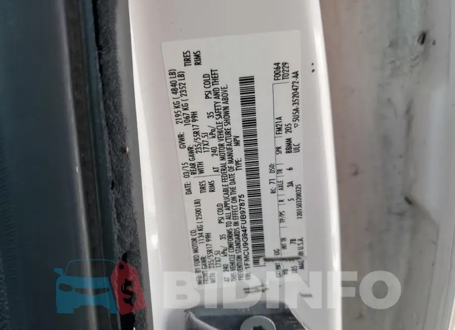 1FMCU9G94FUB97875 Photo# 12