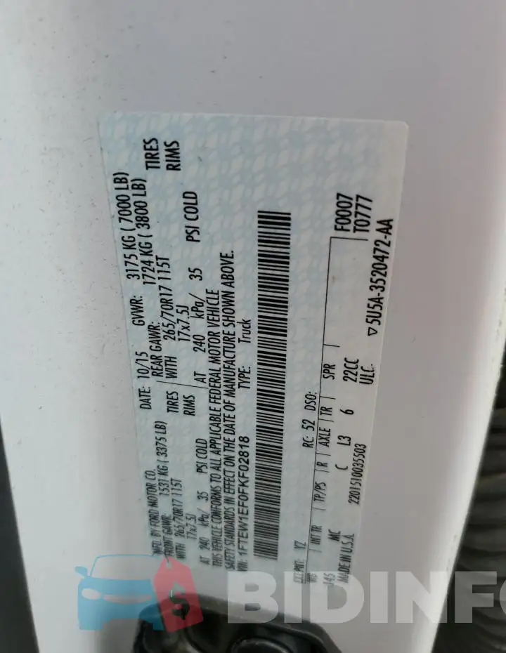 1FTEW1EF0FKF02818 Photo# 12