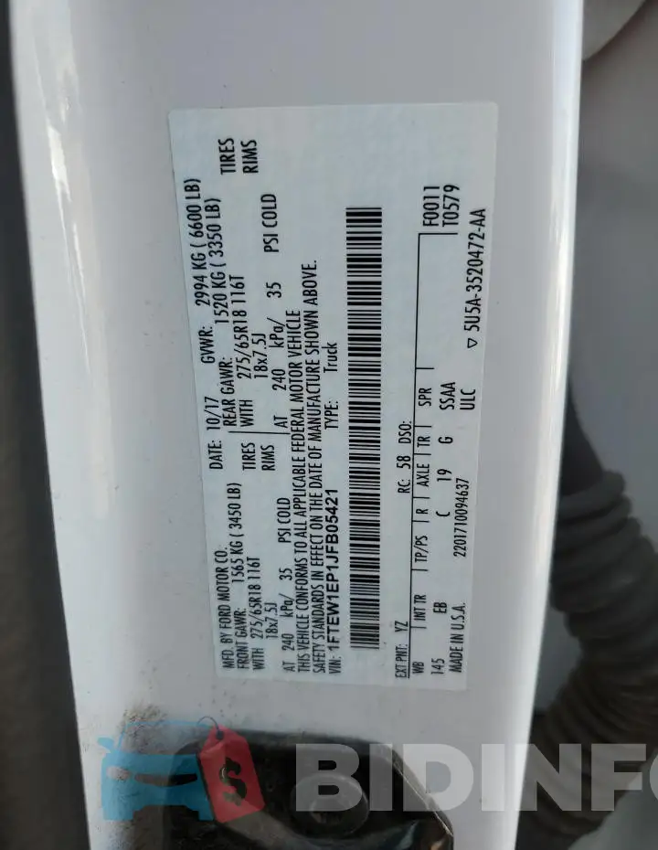 1FTEW1EP1JFB05421 Photo# 12