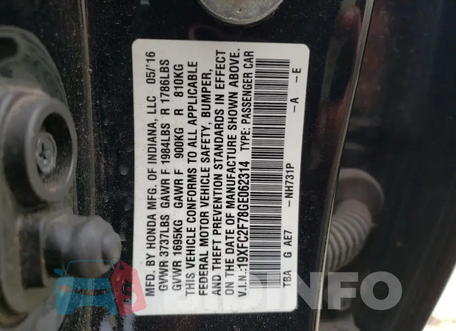 19XFC2F78GE062314 Photo# 12