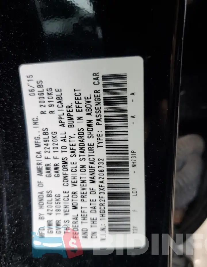 1HGCR2F3XFA208732 Photo# 12