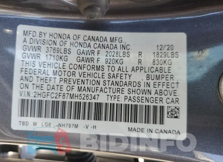 2HGFC2F87MH526347 Photo# 12