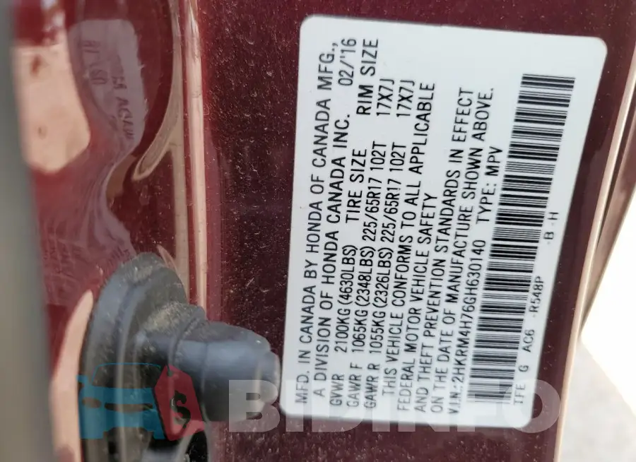 2HKRM4H76GH630140 Photo# 14