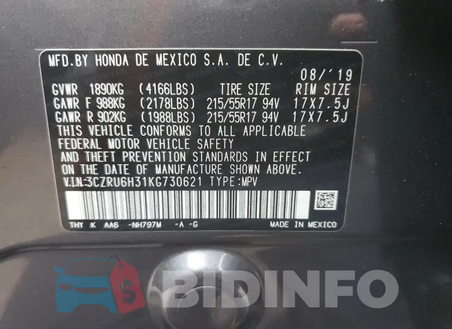3CZRU6H31KG730621 Photo# 13