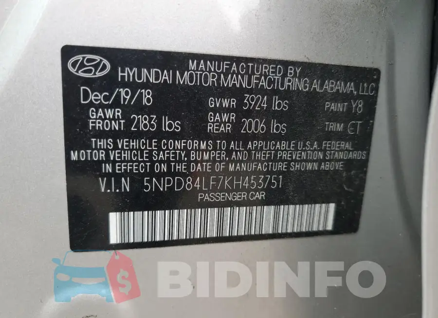 5NPD84LF7KH453751 Photo# 12