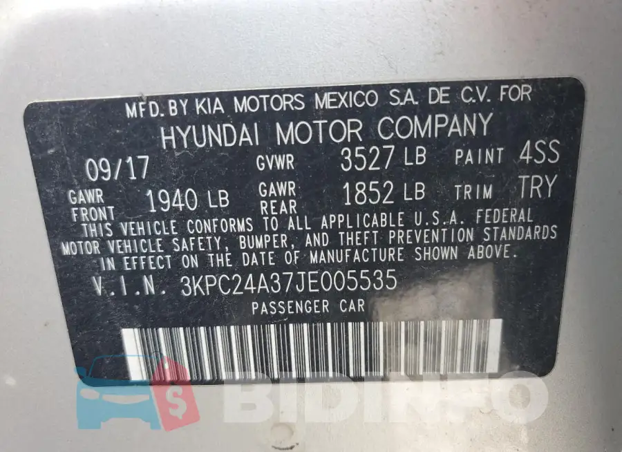 3KPC24A37JE005535 Photo# 12