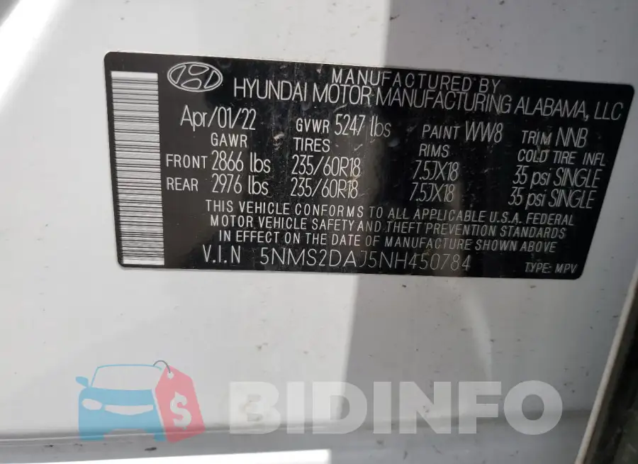 5NMS2DAJ5NH450784 Photo# 12