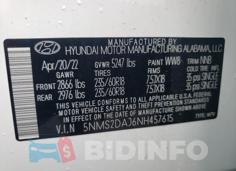 5NMS2DAJ6NH457615 Photo# 13