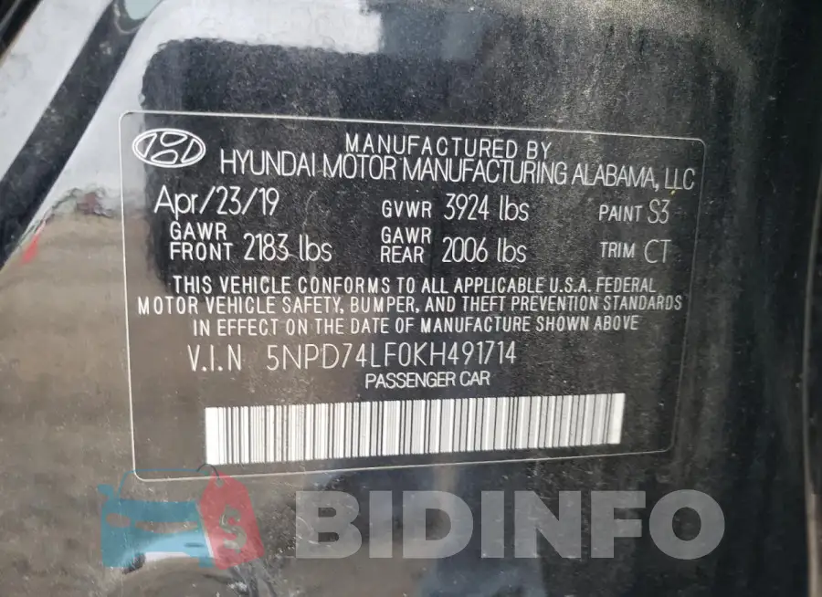 5NPD74LF0KH491714 Photo# 12