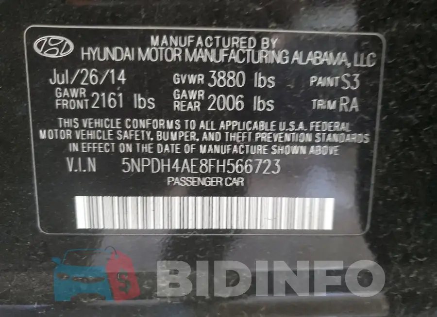 5NPDH4AE8FH566723 Photo# 12