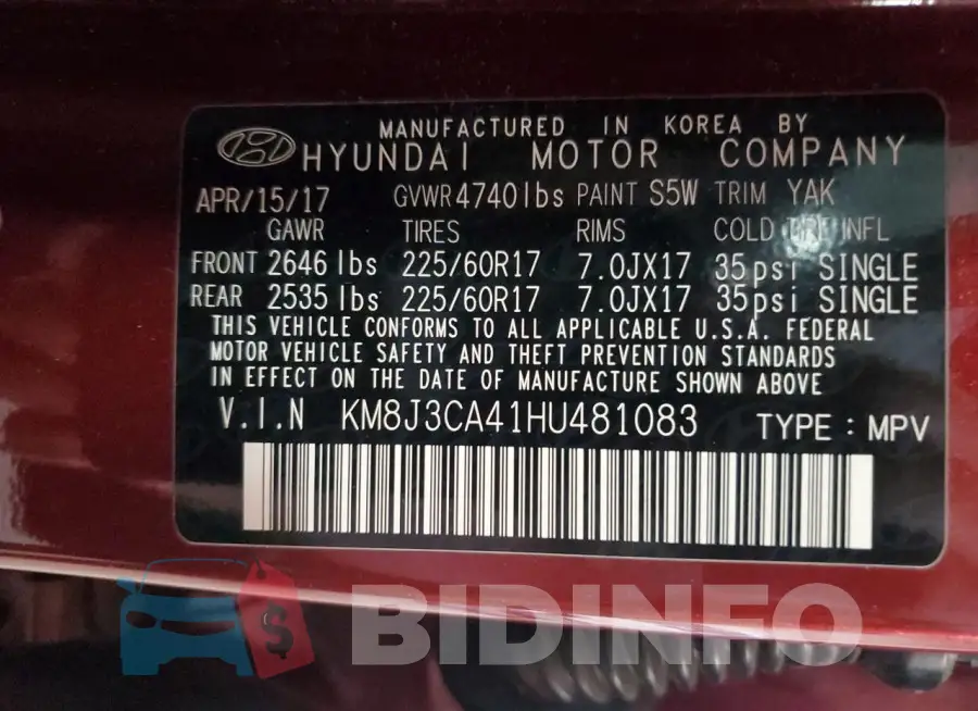 KM8J3CA41HU481083 Photo# 14