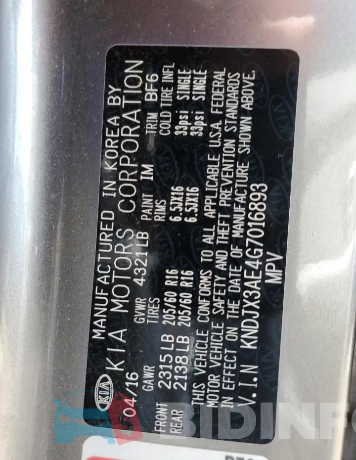 KNDJX3AE4G7016893 Photo# 14