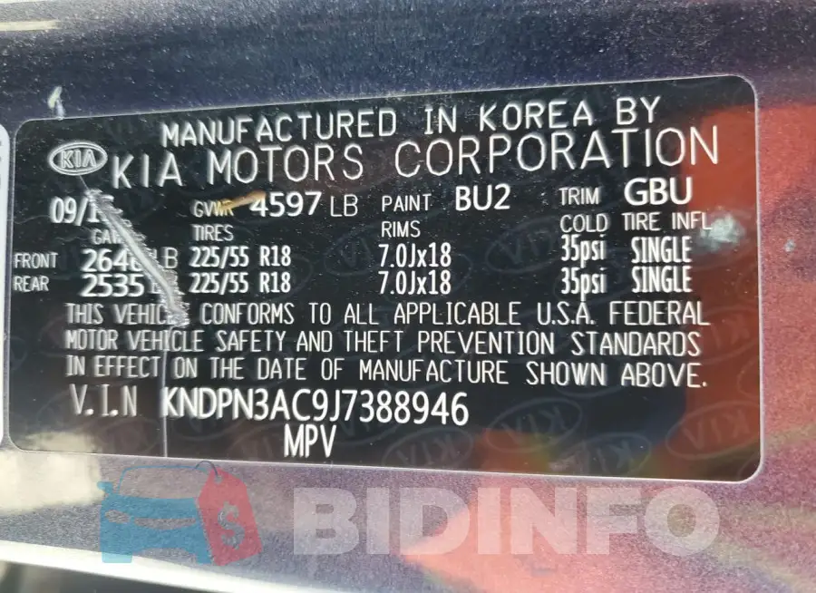KNDPN3AC9J7388946 Photo# 14