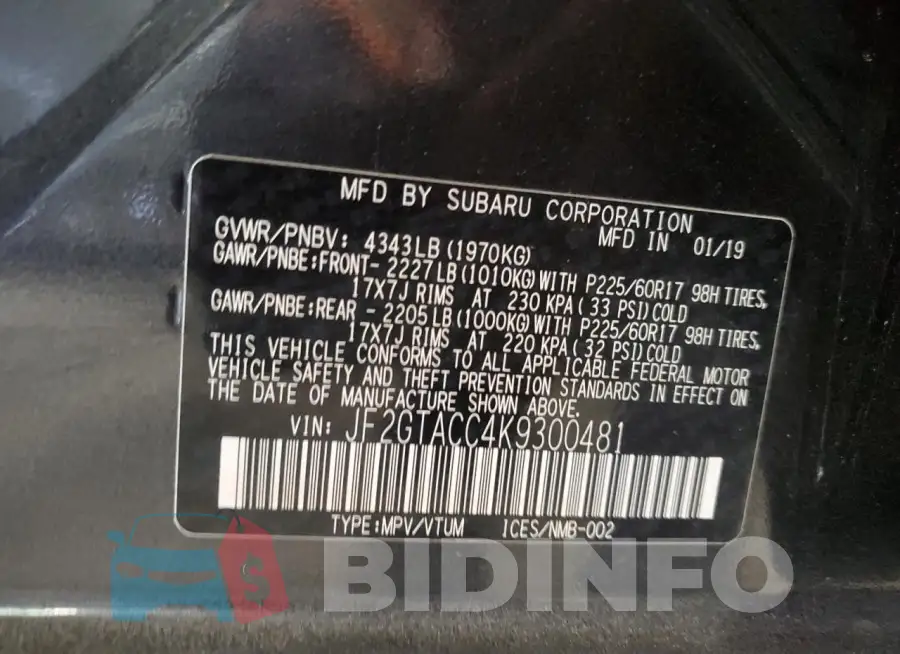 JF2GTACC4K9300481 Photo# 13