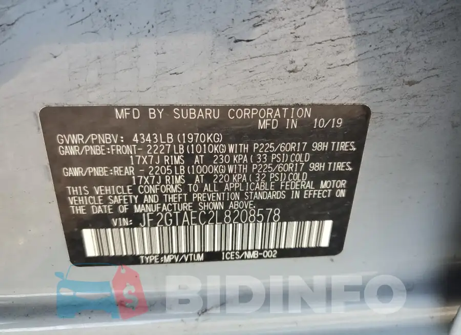 JF2GTAEC2L8208578 Photo# 13