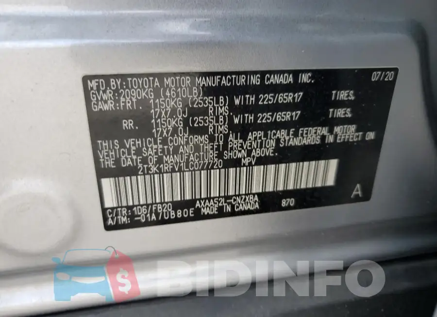 2T3K1RFV1LC077720 Photo# 12