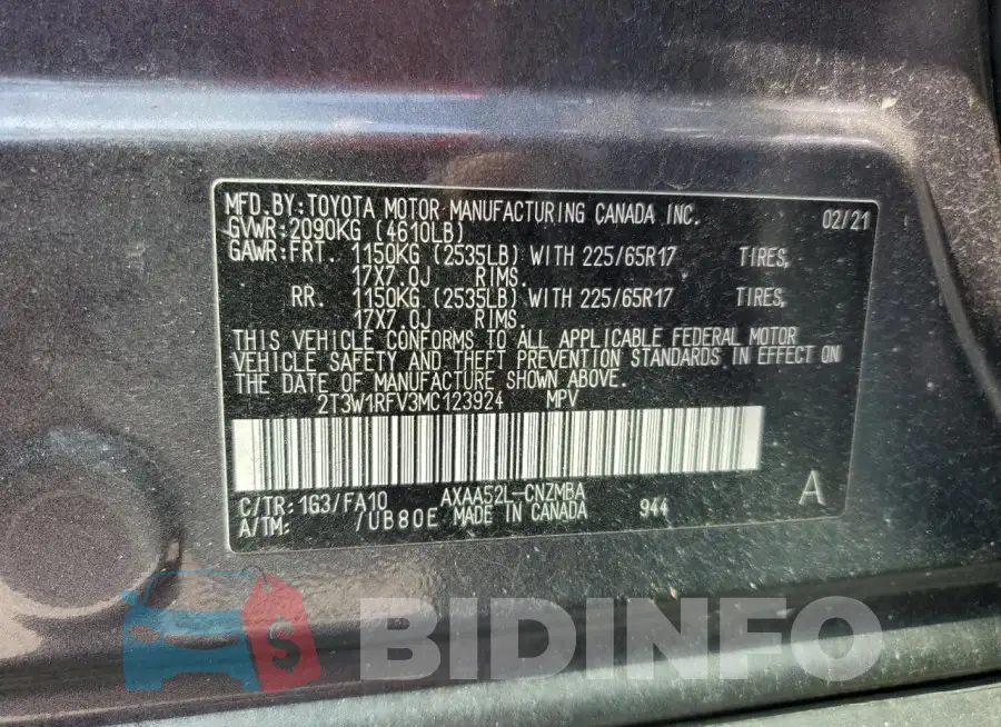 2T3W1RFV3MC123924 Photo# 14