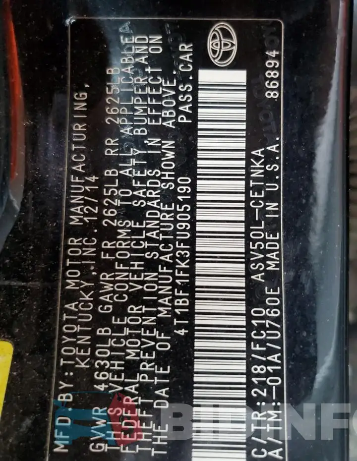 4T1BF1FK3FU905190 Photo# 13