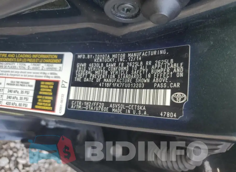 4T1BF1FK7FU013203 Photo# 12