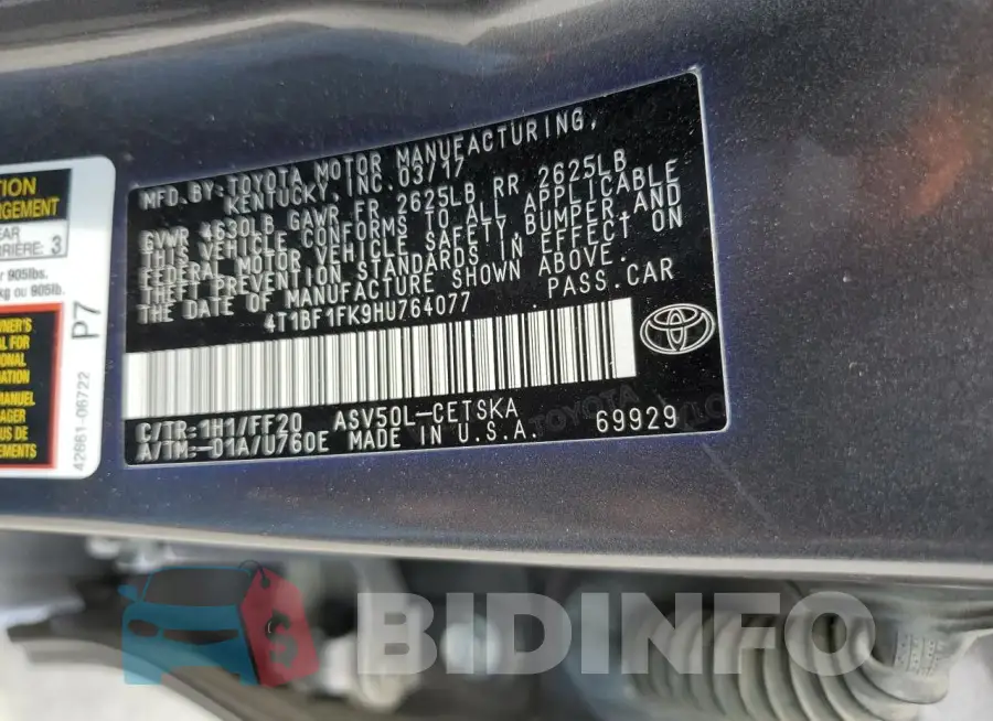 4T1BF1FK9HU764077 Photo# 12