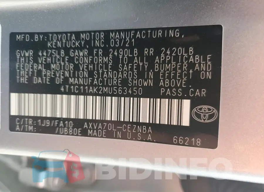 4T1C11AK2MU563450 Photo# 12