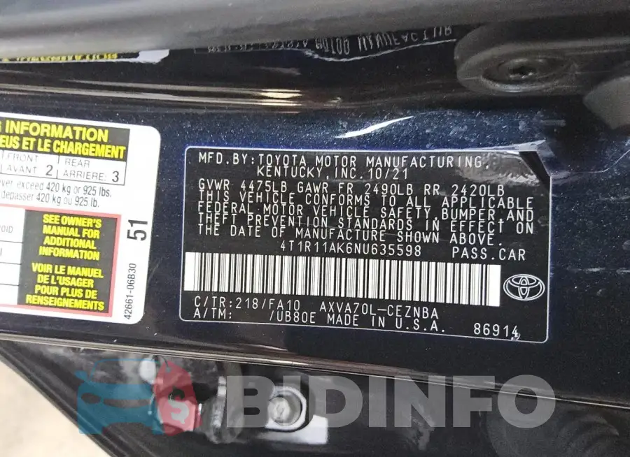 4T1R11AK6NU635598 Photo# 12