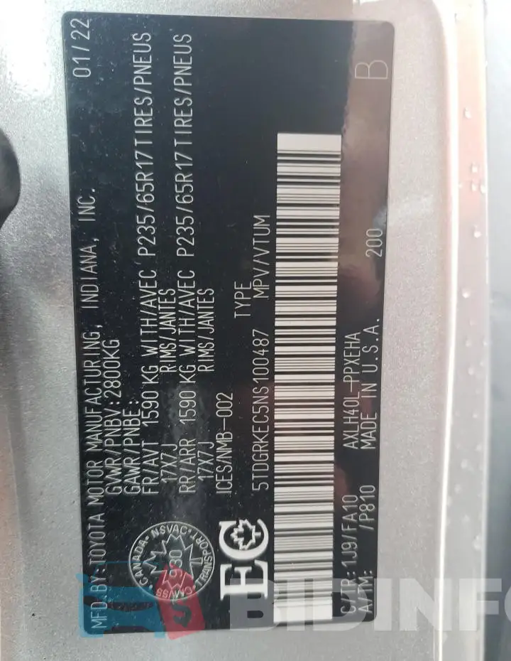 5TDGRKEC5NS100487 Photo# 13