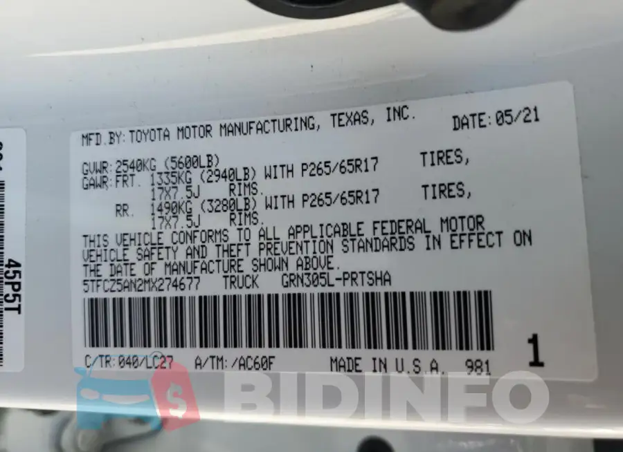 5TFCZ5AN2MX274677 Photo# 12