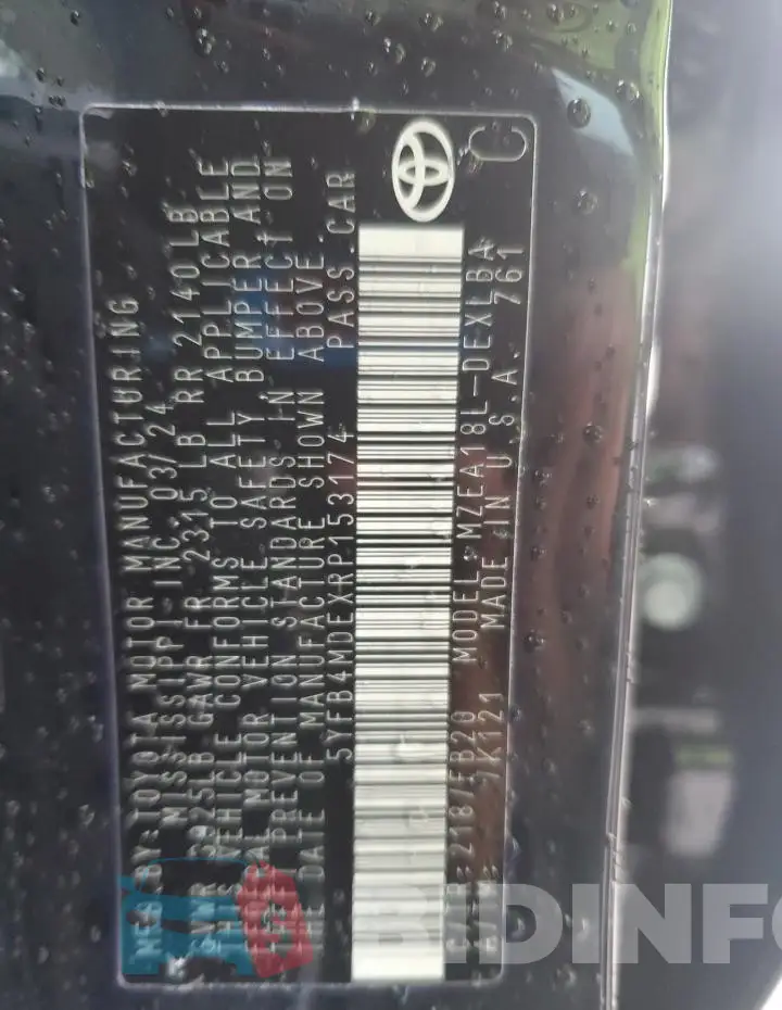 5YFB4MDEXRP153174 Photo# 13