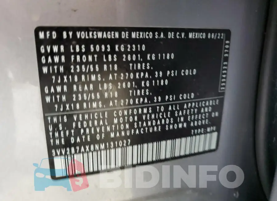 3VV2B7AX8NM131027 Photo# 13