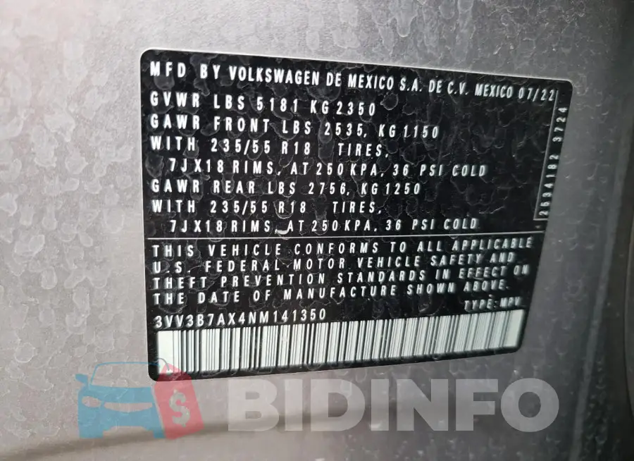 3VV3B7AX4NM141350 Photo# 13