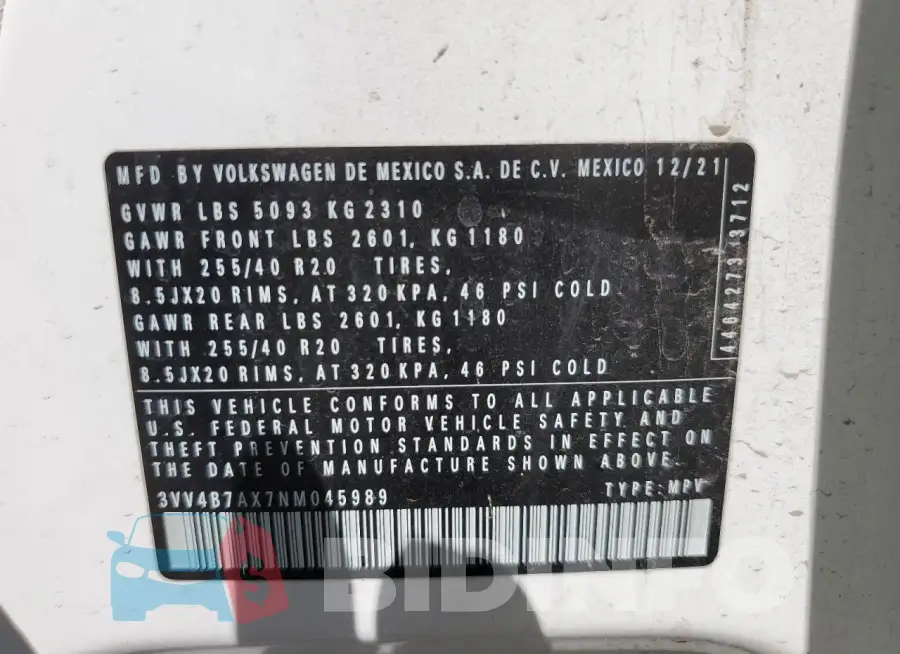 3VV4B7AX7NM045989 Photo# 12