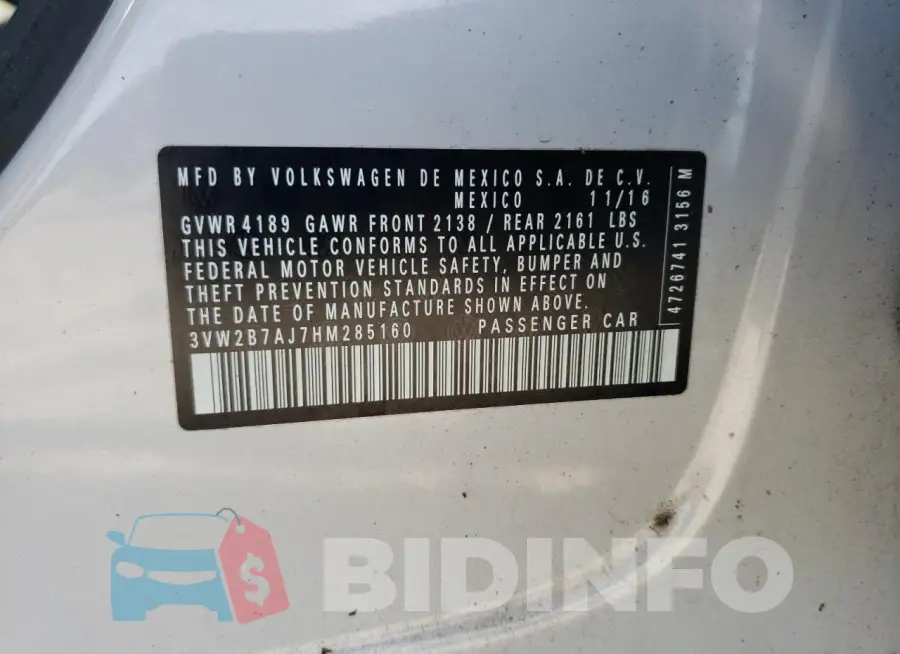 3VW2B7AJ7HM285160 Photo# 12