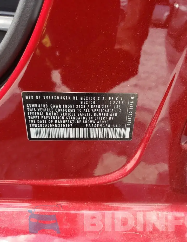 3VW2B7AJ9HM299397 Photo# 12