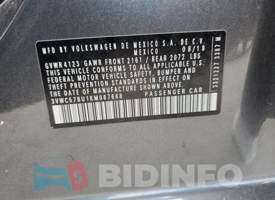 3VWC57BU1KM087668 Photo# 12